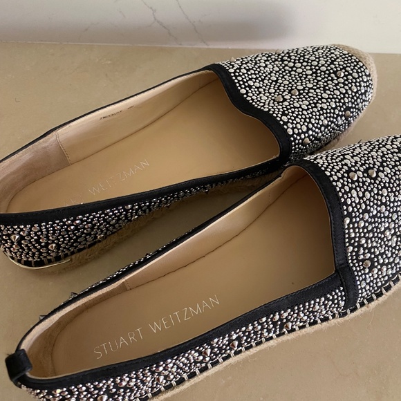 Stuart Weitzman Womens Designer Shoes Rockon Espadrilles Black Studded Size 9M - Picture 8 of 8